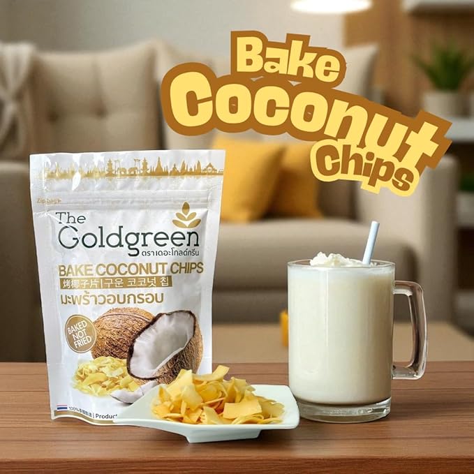 Baked Coconut Chips – Thai Crispy Snack Toasted Coconut Flakes 50g Bag (5 50g.)