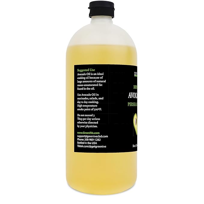 GreenIVe Avocado Oil Naturally Grown 100% Pure Natural without Additives Clean Cold Pressed Non-GMO Vegan: For Cooking Frying Baking and for Sauces Dressings Marinades Salads (32 Ounce)