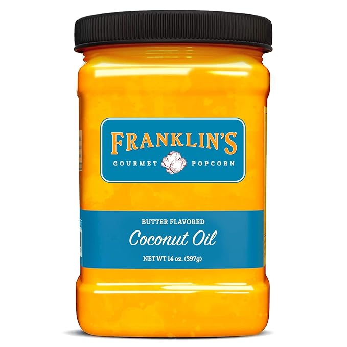 Franklin’s Gourmet Popcorn Butter Flavored Coconut Oil - 14 oz- Zero Trans Fat - Vegan &amp Gluten Free Movie Theater Popcorn Butter Oil