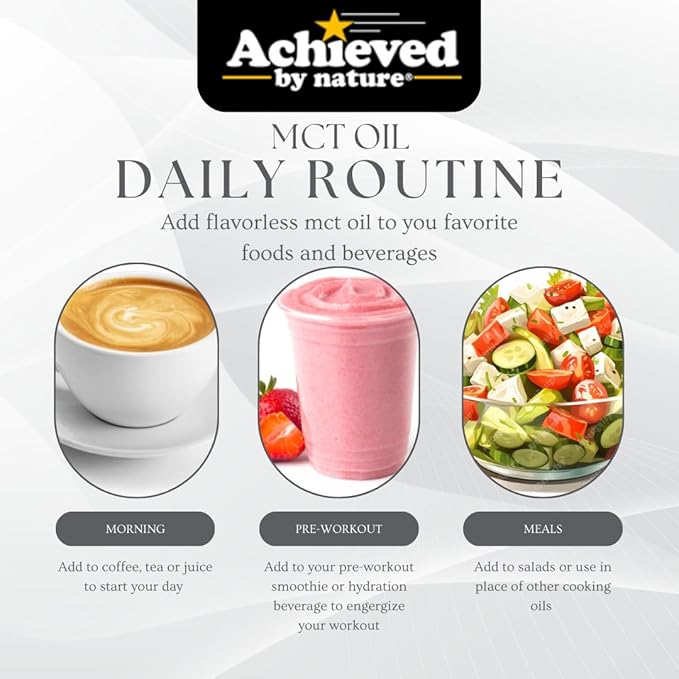 Achieved By Nature Organic MCT Oil 32 oz Pure MCTs from Coconuts C8 and C10 MCTs Keto Diet Friendly Use in Coffee Smoothies High Bioavailability Cold Pressed