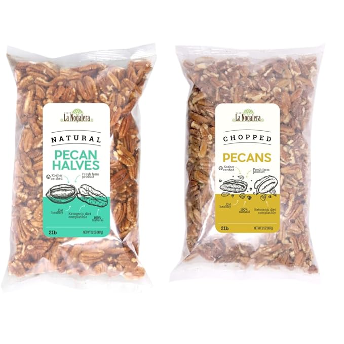 Pecan Bundle – 2 lb Natural Halves + 2 lb Chopped Pecans (4 lbs Total) | Fresh Premium Pecans | Bulk Nuts for Baking Cooking &amp Snacking