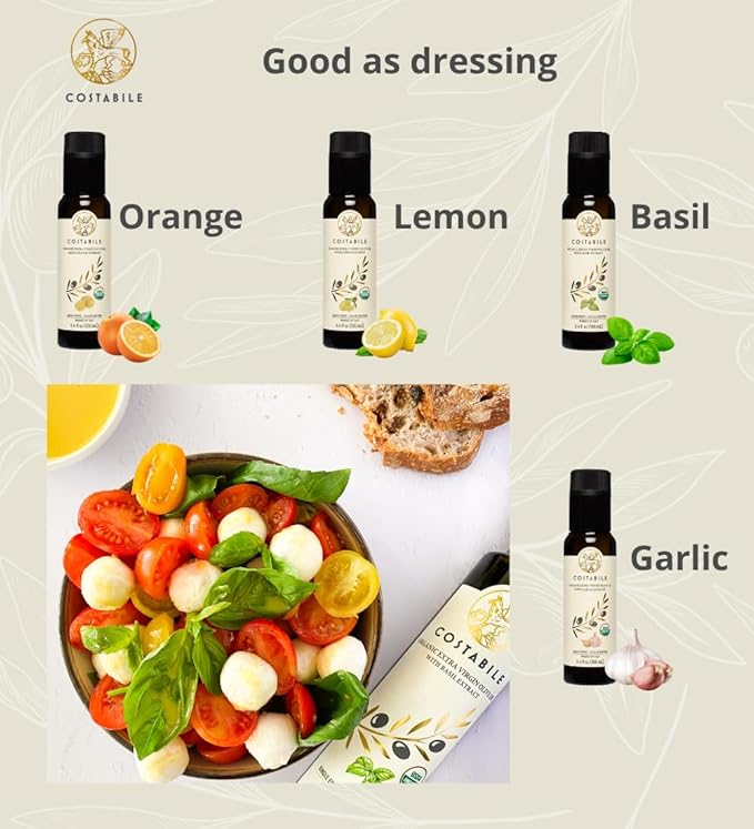 Infused Olive Oil Gift Sets - Organic Puglia Olive Oil Sampler Gift Set. Ideal for Italian and Edible Baskets. Gourmet Box for Food Lovers of 5 x 3.45 Fl.Oz.