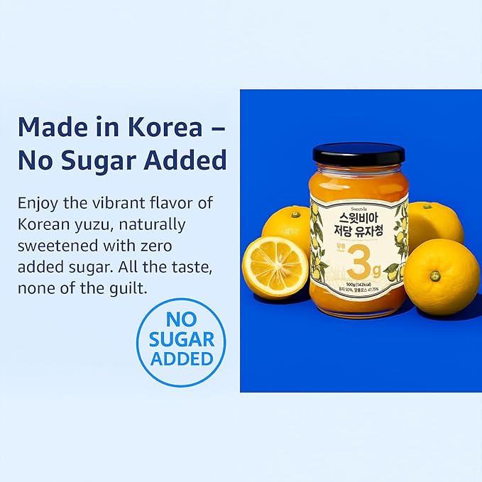 SWEETVIA Zero Sugar Yuzu Citron Tea 500g | Korean Allulose Marmalade Syrup with Real Yuzu Peel &amp Pulp | Low Calorie No Added Sugar Natural Citrus Spread for Drinks &amp Desserts