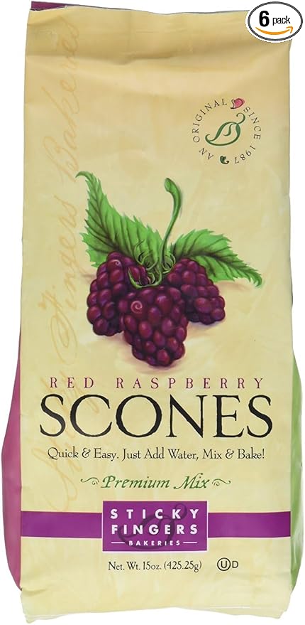 Pack of 6 15 oz Sticky Fingers Bakeries Bulk Scone Mix: Just Add Water Scone Mixes (Red Raspberry)