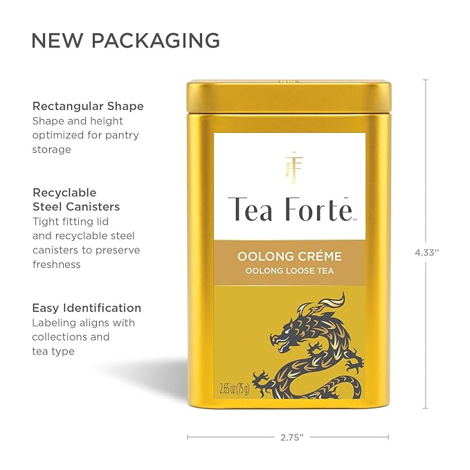 Tea Forte Oolong Créme Premium Loose Leaf Caffeinated Oolong Tea Blend Canister Makes 35-50 Cups
