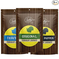 Jerky.com's Turkey Jerky Sampler - TESTER 3 PACK - Original Teriyaki and Black Pepper - Made From Whole Muscle Turkey Breast - No Added Preservatives No Added Nitrates and No Added MSG
