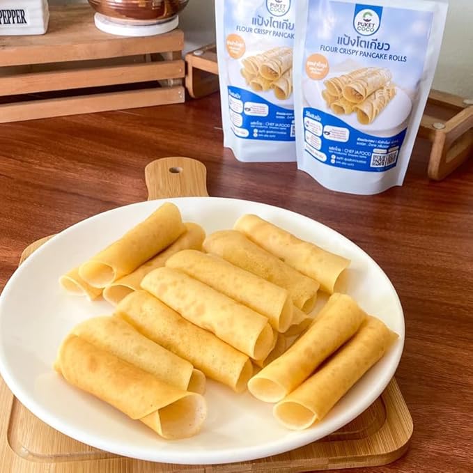 เชฟจ๋า Vanilla Flavored Thin Crepe and Crispy Pancake Mix Easy Just-Add-Water Baking Base Professional Flour Blend for Tokyo Style Crepes and Sweet Snacks (150g)