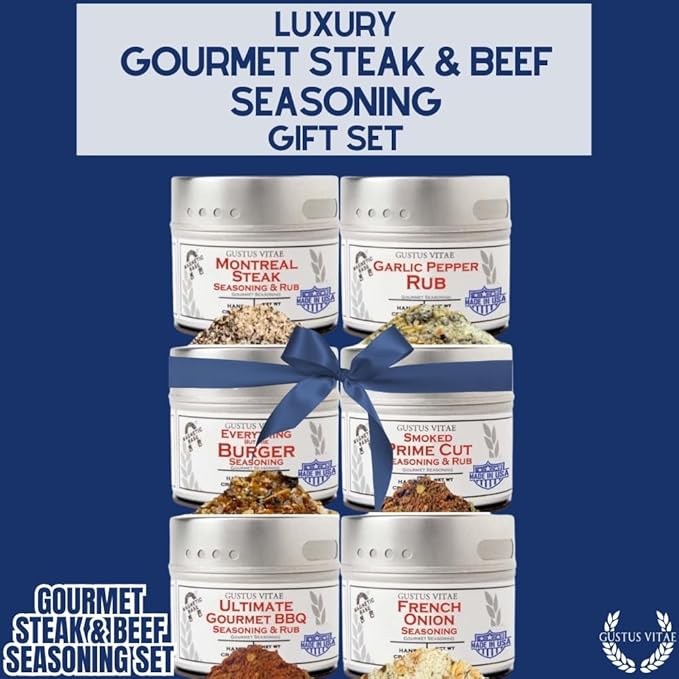 Gourmet Steak &amp Beef Seasoning Gift Set - Six Pack | Authentic Small Batch Seasoning Mixes - Built For The BBQ | 6 Gourmet All Natural Spice Blends - | Hand Packed Non GMO | Sustainably Sourced
