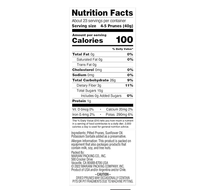 Mariani | Pitted Prunes | Dried Fruit | Healthy Vegan Gluten Free Snack for Kids &amp Adults | No Sugar Added | 32 Ounces (Pack of 1) - Resealable Bag