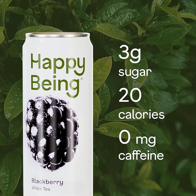 Happy Being Blackberry White Tea – Antioxidant &amp Polyphenol Rich Infused with Turmeric Elderberry Caffeine Free Plant-Based Low Sugar &amp Low Calorie Drinks 12oz (16 Pack)