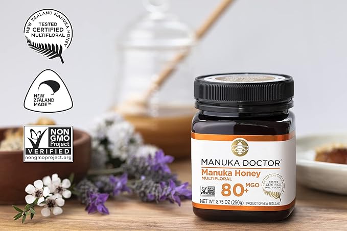 MANUKA DOCTOR - Manuka Honey MGO 80+ Multifloral &amp MGO 125+ Monofloral Value Bundle 100% Pure New Zealand Honey. Certified. Guaranteed. RAW. Non-GMO 2 x 8.75oz Pots