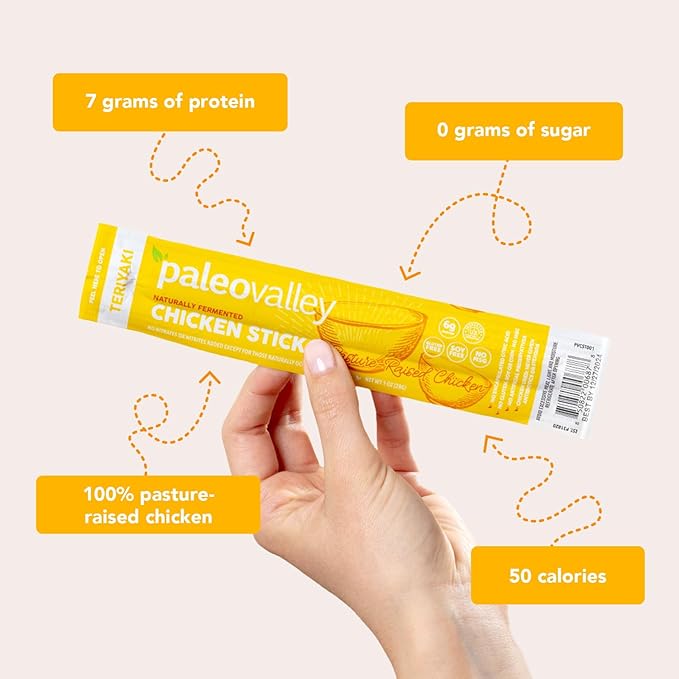 Paleovalley Pasture-Raised Chicken Sticks – 10 Pack – 7g Protein per Stick – Keto-Friendly Paleo Gluten-Free Nitrate-Free – On-the-Go Snack (10 Pack Teriyaki)