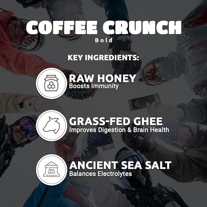 Hunghee Ancestral Energy Coffee Crunch Pack | Organic Grass-Fed Ghee &amp Raw Honey Blend | Animal-Based Energy Boost for Athletes | Hiking Cycling Running Backpacking | Healthy Snack (Pack of 24)