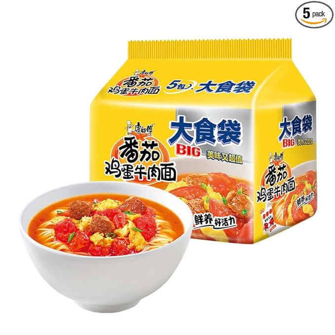 YUYONGTANG 康师傅 方便面 大食袋方便面 泡面袋装速食 五连包144g*5包Master Kong instant noodles big food bag instant noodle bag instant food five packs 144g*5 packs (番茄面5袋/5 bags of tomato noodles) 0.0353 Ounce