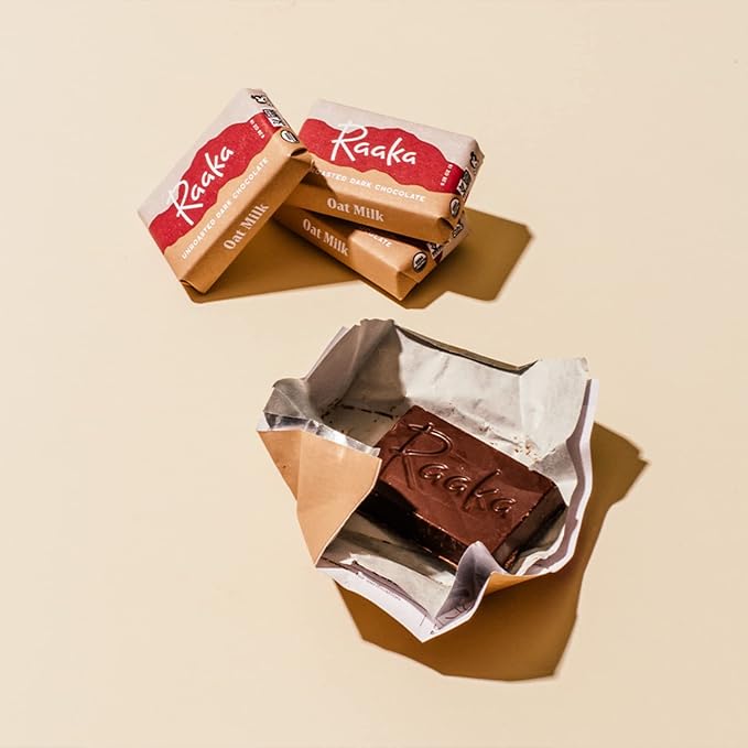 Raaka Oat Milk Mini Chocolates | 58% Cacao Vegan Milk Chocolate | Organic Vegan Gluten Free | Box of 100 Individually Wrapped Chocolates
