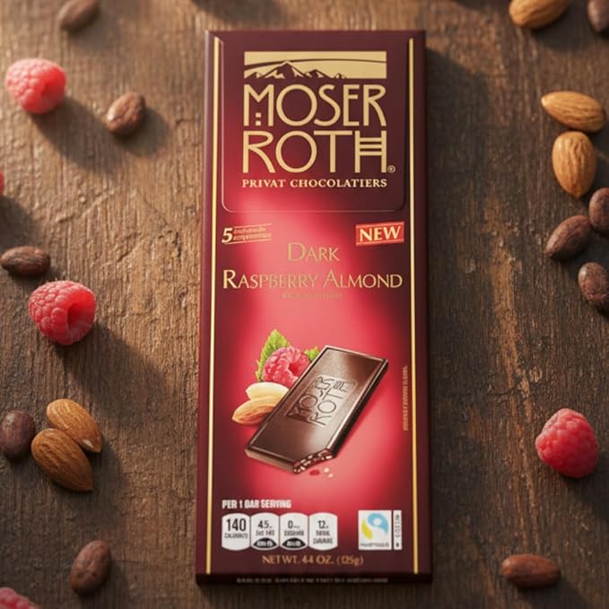 3 Pack – Dark Chocolate Raspberry Almond Bars 5 Individually Wrapped Mini Bars Each – Gourmet Dark Chocolate with Real Raspberry and Roasted Almond Pieces