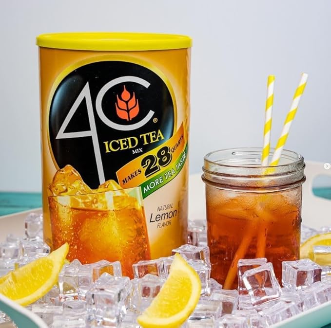 4C Powdered Drink Mix Cannisters Lemon Tea 28 Quarts Family Sized Cannister Thirst Quenching &amp Refreshing Flavors (Lemon Iced Tea 66.1 Ounce (Pack of 6))