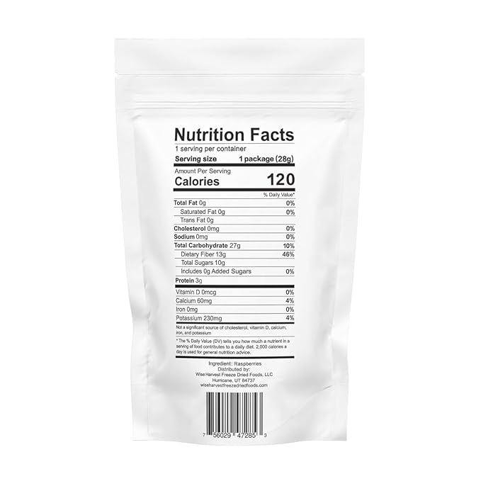 Wise Harvest Freeze-Dried Raspberries – Five 1oz Packs | Single Ingredient Snack | 100% Real Fruit No Sugar Added Just Crunch | Healthy Vegan Gluten-Free Snack for Kids &amp Adults