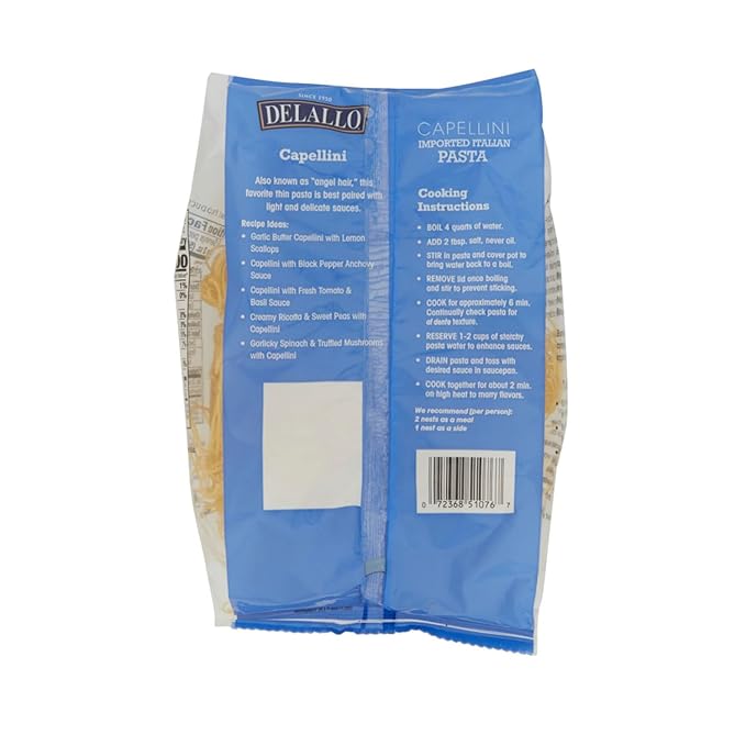 DeLallo Capellini Angel Hair Pasta Nests Made in Italy Made with Durum Wheat Semolina Non-Enriched Flour All Natural Kosher Non-GMO Preservative Free 8.82 oz Bag (3 Pack)