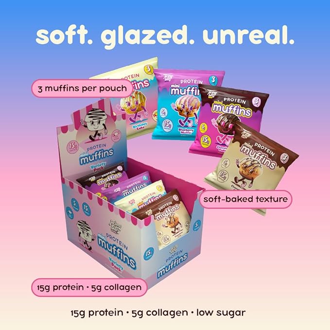 Prime Bites Minis - High Protein Muffin (12 Per Box Variety Pack) - 15g of Protein 5g of Collagen Gluten Free Low Sugar Treat Delicious Protein Snack