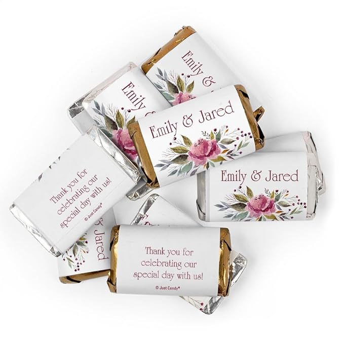 100ct Personalized Pink Floral Miniature Wrapper Favors - Miniatures Not Included