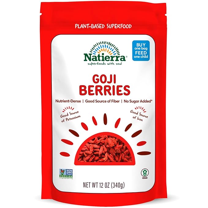NATIERRA Goji Berries Non-GMO &amp Vegan Gluten-Free No Sugar Added 12 Ounce