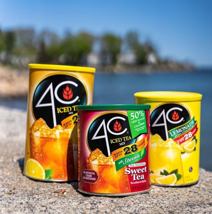 4C Powdered Drink Mix Cannisters Lemon Tea 28 Quarts Family Sized Cannister Thirst Quenching &amp Refreshing Flavors (Lemon Iced Tea 66.1 Ounce (Pack of 6))