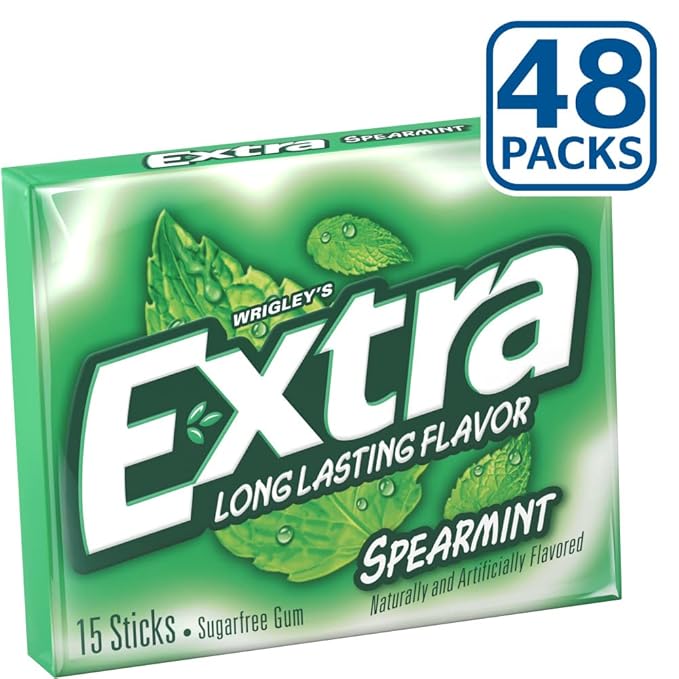 EXTRA Chewing Gum Sugar-Free Spearmint Flavor 8 ct/Box Pack of 6 (48 Count Total) Bulk Mint Gum