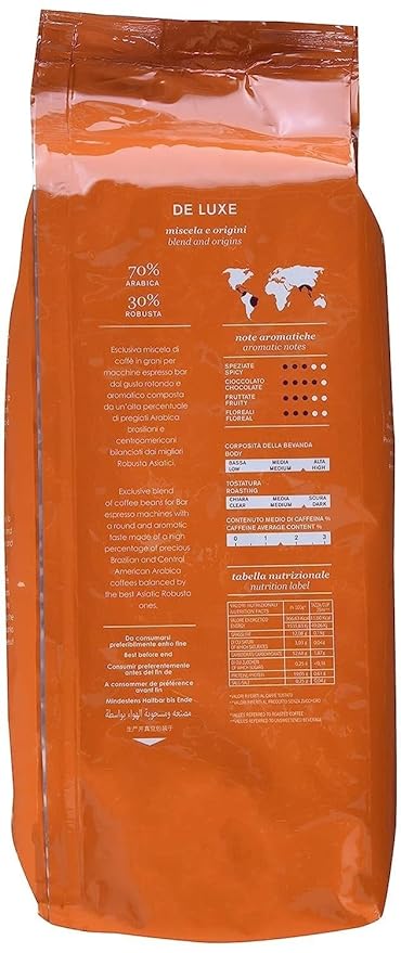 Caffe Mauro Coffee Beans from Italy 2.2 lbs. (1kg)(Pack of 3) De Luxe Roasted Espresso Coffee Beans - 70% Arabica - 30% Robusta