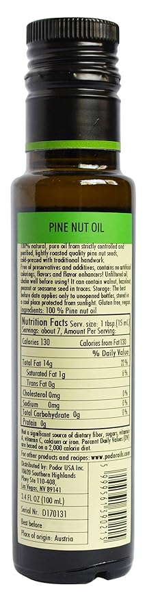PÖDÖR Premium Pine Nut Oil - 3.4 fl. Oz. - Cold-Pressed 100% Natural Unrefined and Unfiltered Vegan Gluten-Free Non-GMO in Glass Bottle