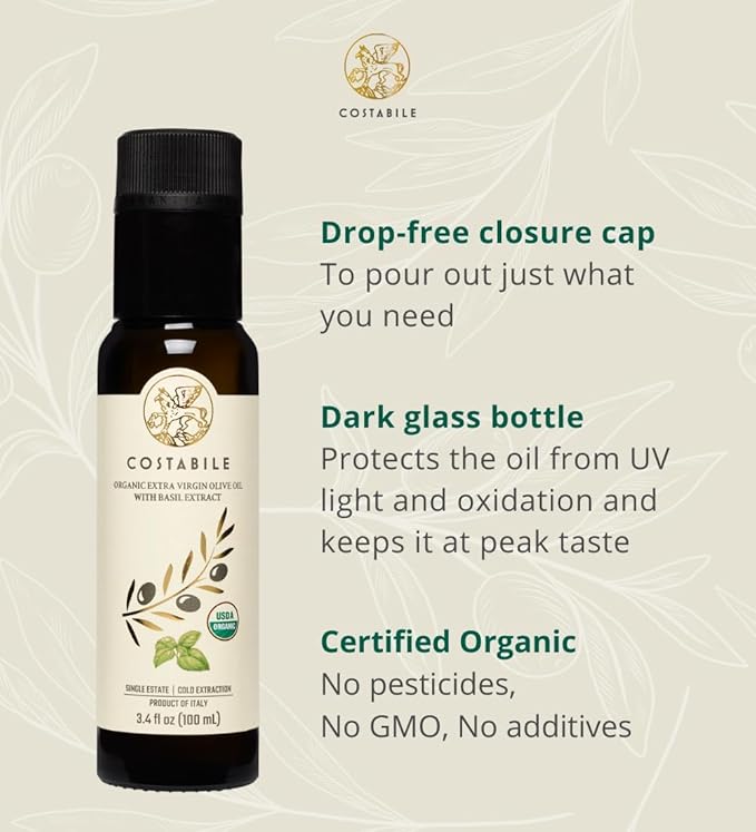 Infused Olive Oil Gift Sets - Organic Puglia Olive Oil Sampler Gift Set. Ideal for Italian and Edible Baskets. Gourmet Box for Food Lovers of 5 x 3.45 Fl.Oz.