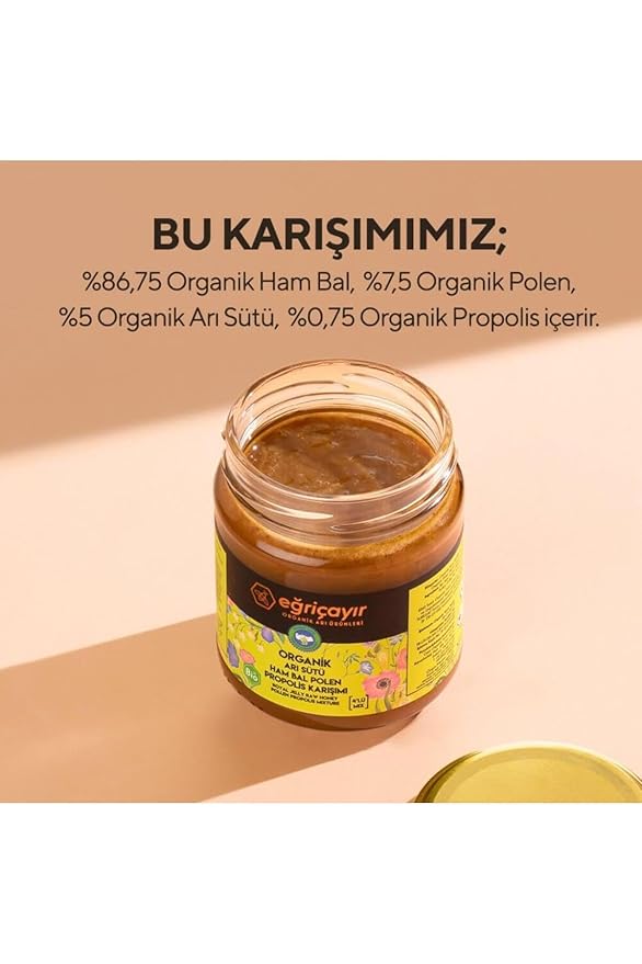 Organic Royal Jelly Honey Pollen Propolis Blend 240g (8.5oz) - Complete Bee Product Superfood - Winter Immune Defense Formula