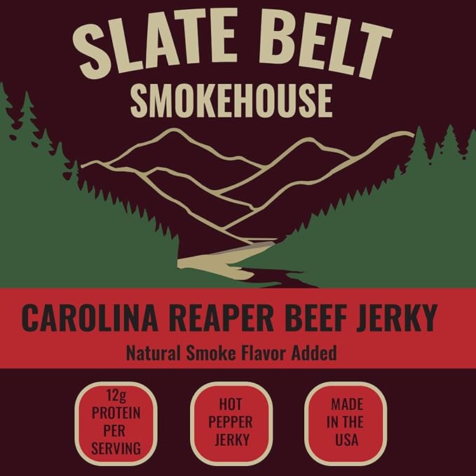 Slate Belt Smokehouse Carolina Reaper Jerky Spicy Beef Jerky with Carolina Reaper Hot Peppers 2.5 Ounce (Pack of 3)