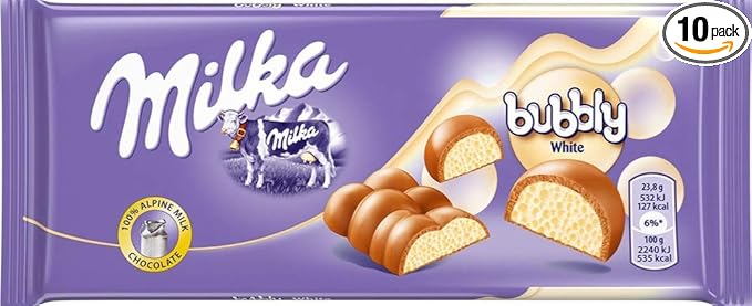 Milka Bubbly Milk &amp White Chocolate Bar 95g (Pack of 10)