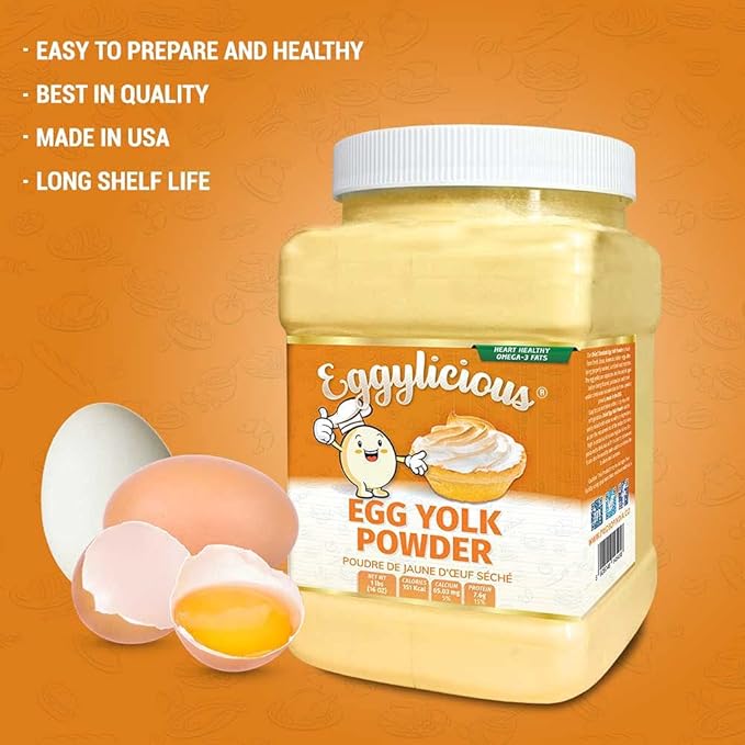 Eggylicious - PACK of 2 - Egg Yolk Powder Dried Natural Protein Powder Made from Fresh Eggs PasteurizedSmoothies Non-GMO No Additives Used for Baking1lbs(16oz)