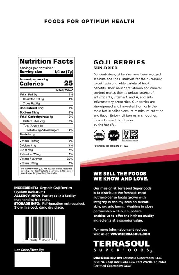 Terrasoul Superfoods Organic Goji Berries 2 Lbs (2 pack) - Large Size | Chewy Texture | Premium Quality | Lab-Tested…