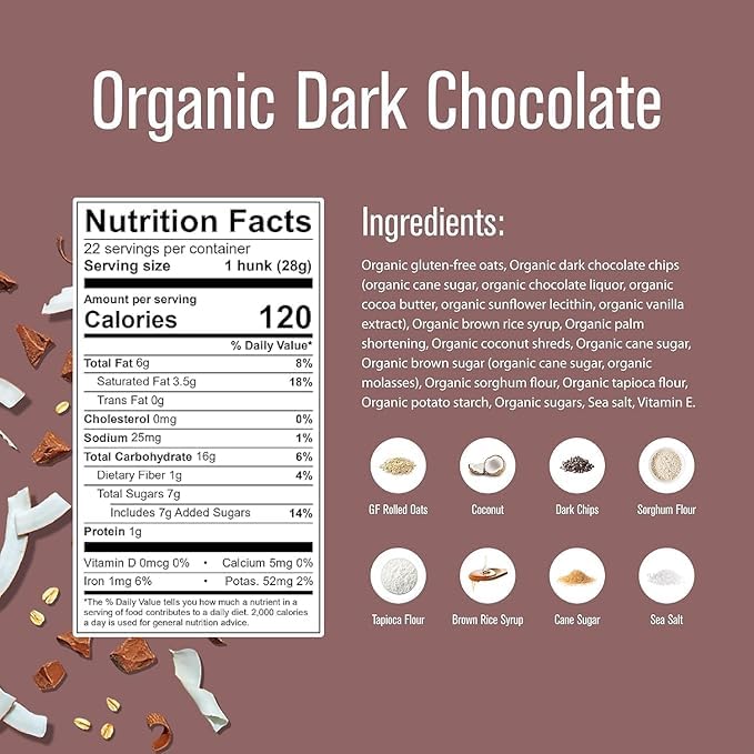 Organic Oatmeal Dark Chocolate ChipCertified Organic Gluten Free VeganNON GMO-22oz Bag