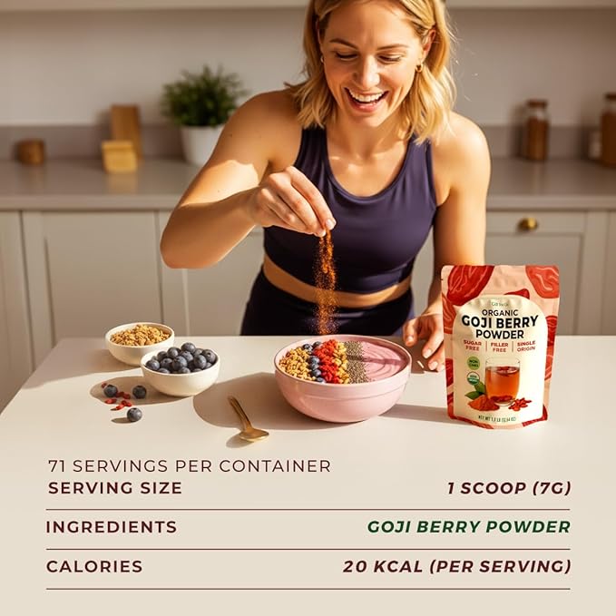 Gya Tea Co Goji Powder 1.1lb (17.64 Oz) - 100% USDA Organic Vegan Berries - Ideal for Healthy Smoothies Tea Baking - Antioxidant Rich Superfood for Wellness Support &amp Energy - Non GMO Gluten Fr