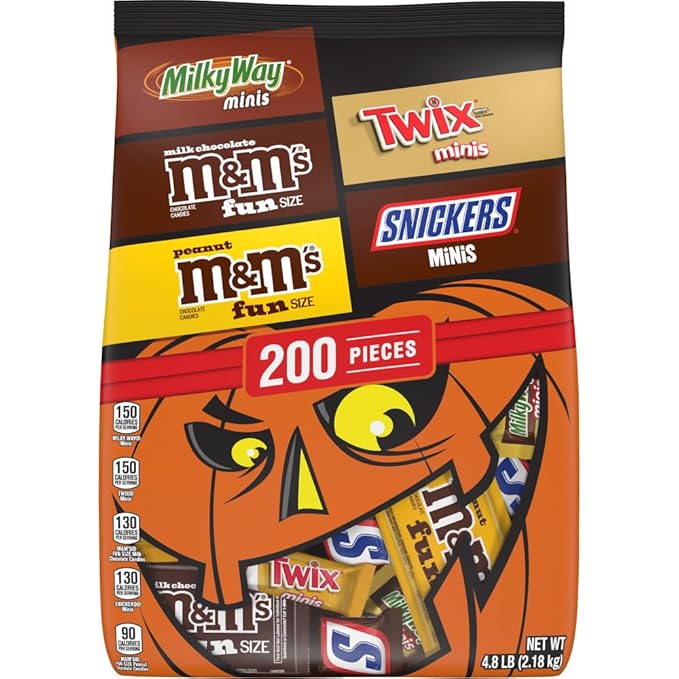 M&ampM'S SNICKERS TWIX &amp MILKY WAY Milk Chocolate Halloween Candy Variety Pack 200 Ct Bulk Assorted Chocolate Candy Variety Pack