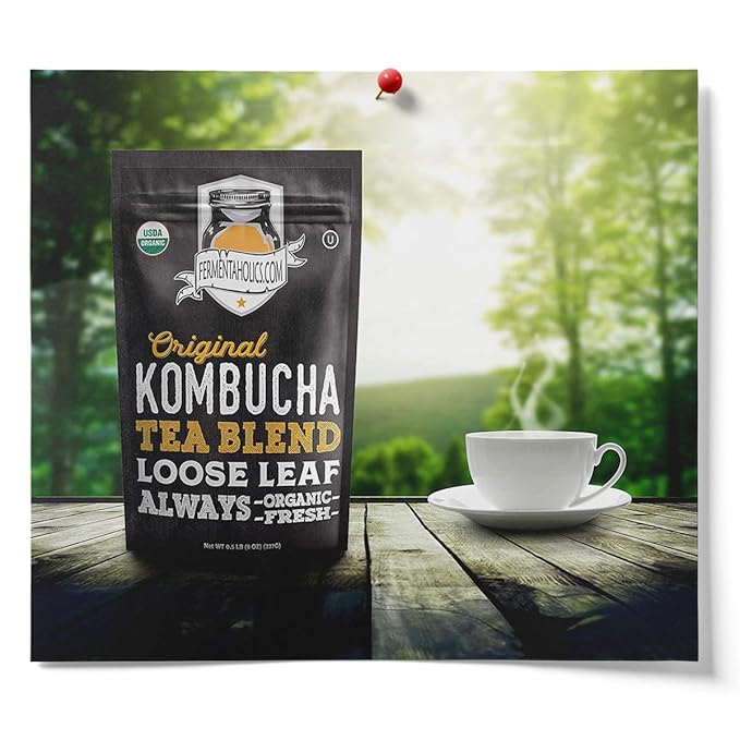 Fermentaholics USDA Certified Organic Kombucha Tea Blend | Makes 22 Gallons of Kombucha | Kosher Certified | Organic Black and Green Tea Blend | Loose Leaf (8 oz)