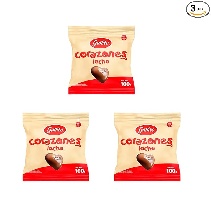 Gallito Chocolate Covered Hearts – 3-Pack (300g / 10.58 oz) – Traditional Costa Rica Candy and Authentic Costa Rica Food – Chocolate-Coated Heart-Shaped Treats in Cream &amp Red Packaging for Valenti