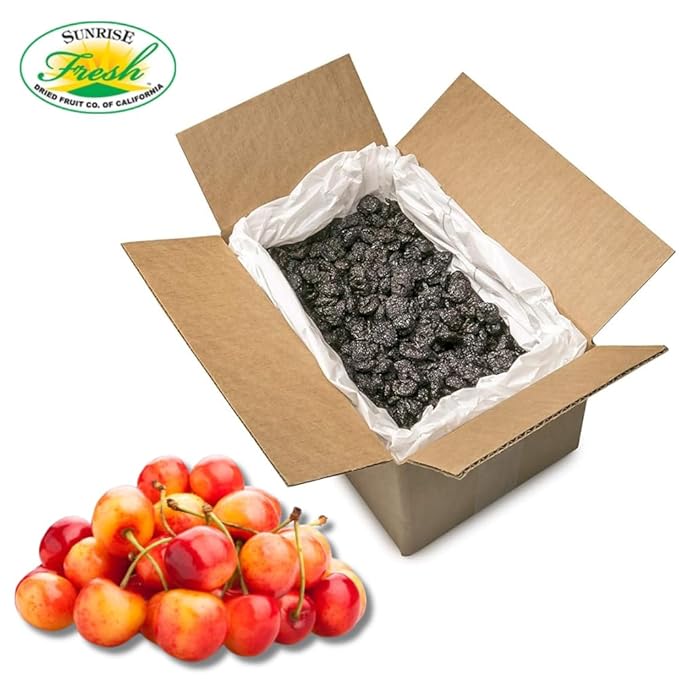Sunrise Fresh Dried Fruit Company Unsweetened No Sugar Added Dried Rainier Cherries 5lb Bulk Box with Resealable Bag