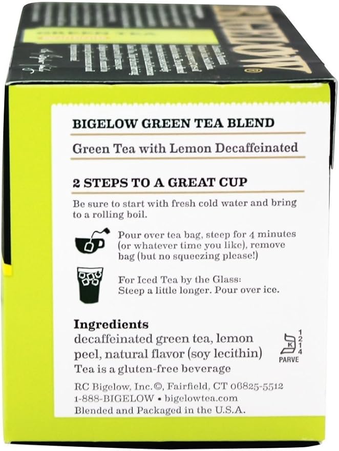 Bigelow Tea Decaffeinated Tea - Green Tea with Lemon - Case of 6 - 20 BAG