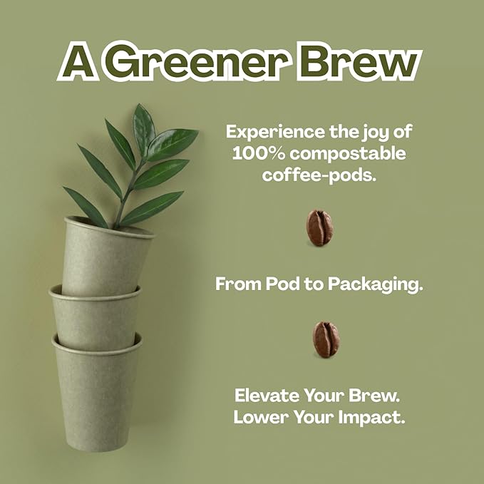 Evergreen Compostable Single Serve Coffee Pods - Medium Roast Medium Blend - 100% Arabica Beans (72 Count)