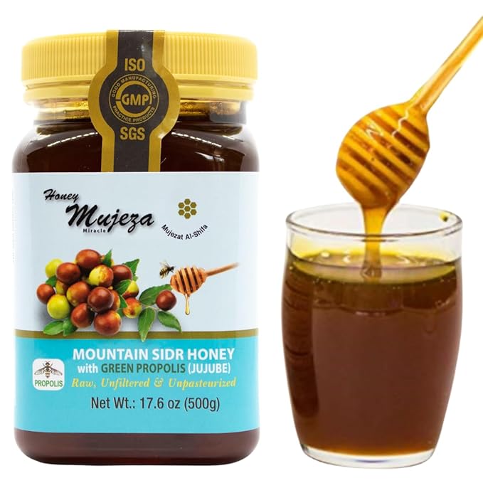 Authentic Mountain Sidr Honey with Propolis – Jujube Honey Supports Mental Health Memory and Cognition 100% Natural Raw Liquid Honey Gluten Free (500g / 17.6oz)