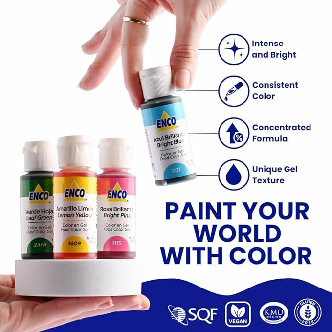 ENCO 9 Basic Food Coloring Gel Set 1.41 oz each (40 g) Concentrated Vegan Includes Color Mixing Guide