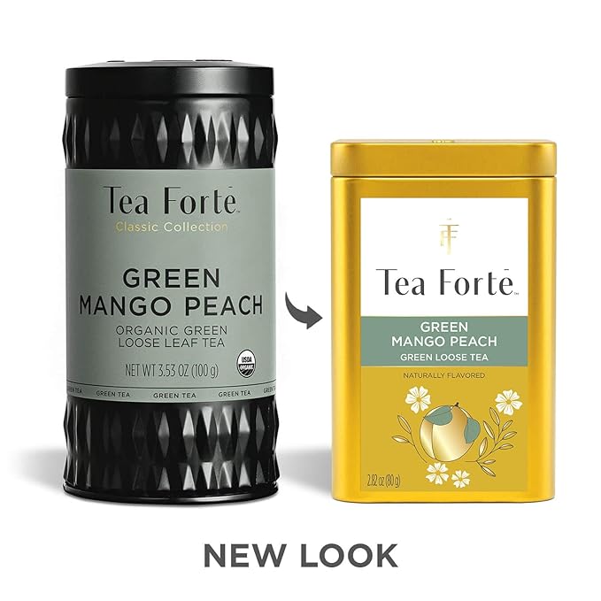 Tea Forte Green Mango Peach Premium Loose Leaf Caffeinated Green Tea Blend Canister Makes 35-50 Cups