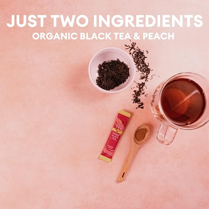Cusa Tea &amp Coffee | Premium Instant Peach Black Tea With Real Fruit &amp Spices | Organic Leaves Drink Mix Packets | Hot or Iced Tea (10 Single Servings)