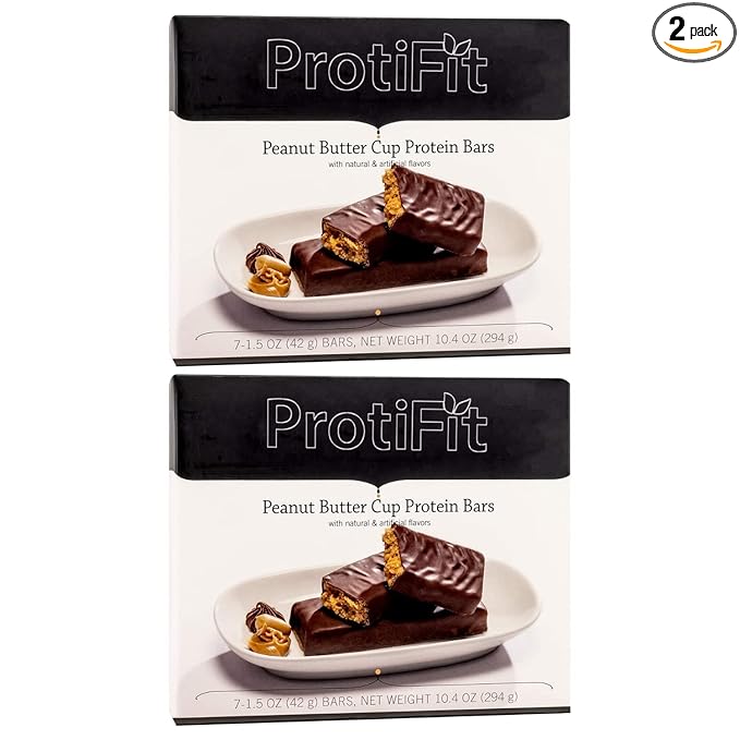 PROTIFIT - Low Calorie Peanut Butter Cup Protein Bar 2 Pack High Protein 15g Protein Low Carb Low Sugar Ideal Protein Compatible 7 Servings Per Box (2 Pack)