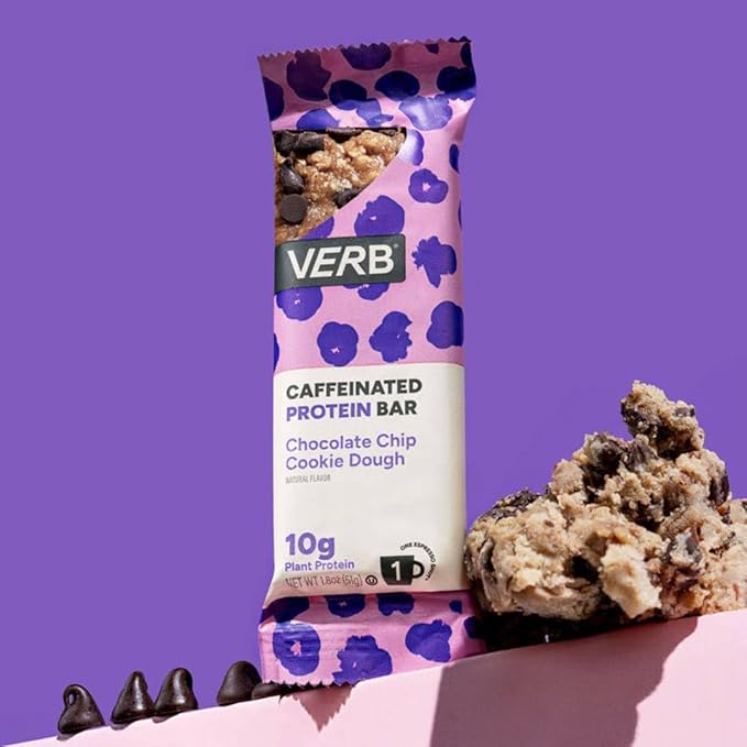 Verb Energy Caffeinated Bars – Lemon Energy (16) Chocolate Chip Cookie Dough Protein (12) Birthday Cake Protein (12) – 40 Count Variety Pack with Organic Green Tea
